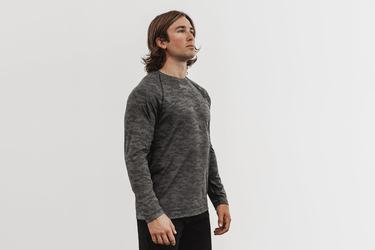 Nobull Lightweight Textured Men's Long Sleeves Black Camo | Australia (HY2741)